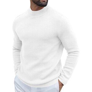 Coofandy Men White Mock Turtleneck Knitted Half Neck Pullover Sweaters